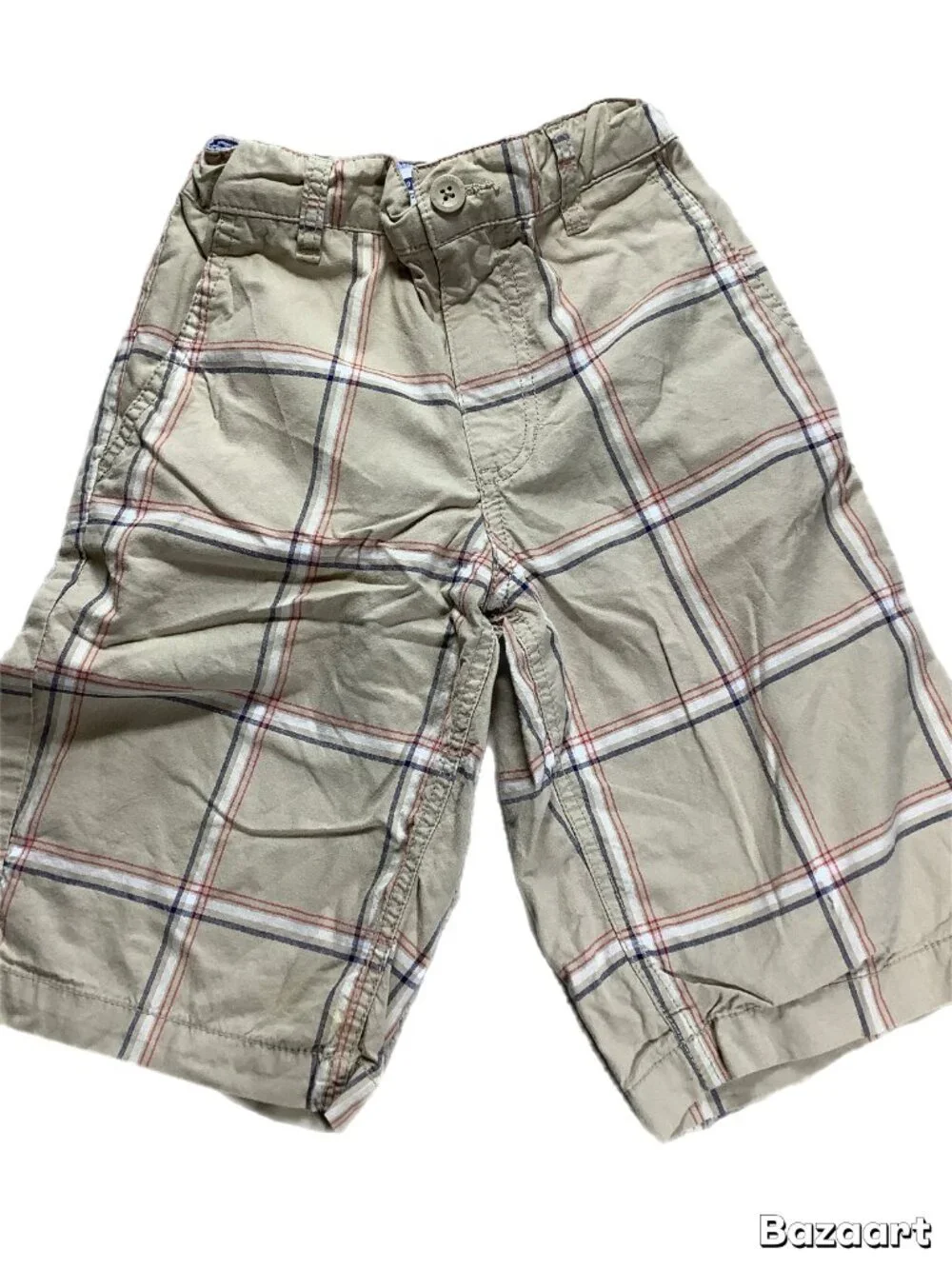Old Navy Boys Plaid Shorts Size 10 Tan Red Navy Built-In Belt